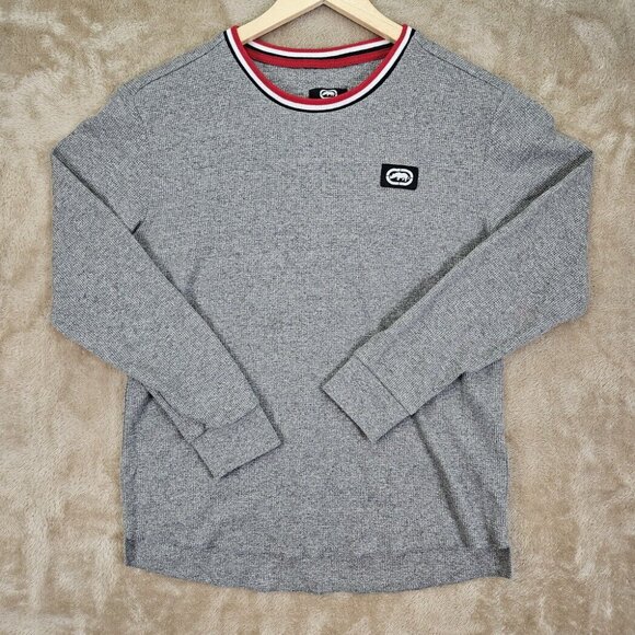 Ecko Unltd Y2K Gray/Red Waffle Knit Logo Shirt Men's Size L Long Sleeve - Picture 1 of 10